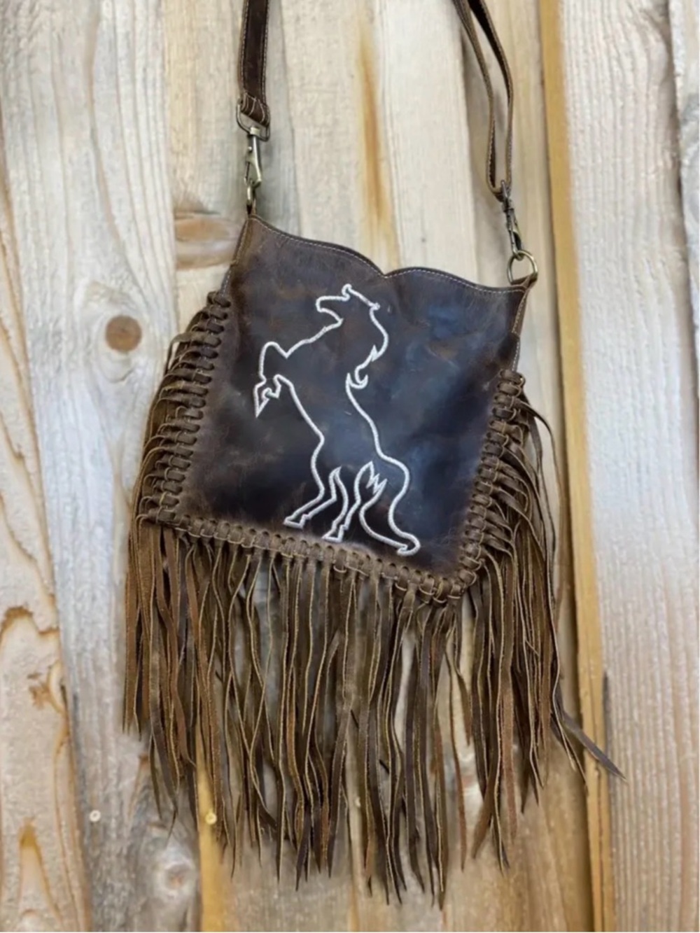 Artisan hand crafted Fringed Leather Horse Crossbody conceal carry RTL $295 NWOT - Picture 5 of 7
